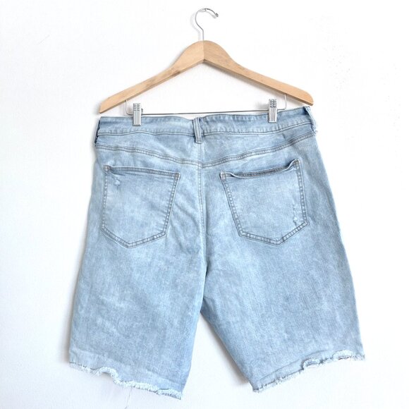 Torrid Distressed Perfect High-Rise Stretch + Rigid Bermuda Denim Shorts, Cutoff - Picture 8 of 12